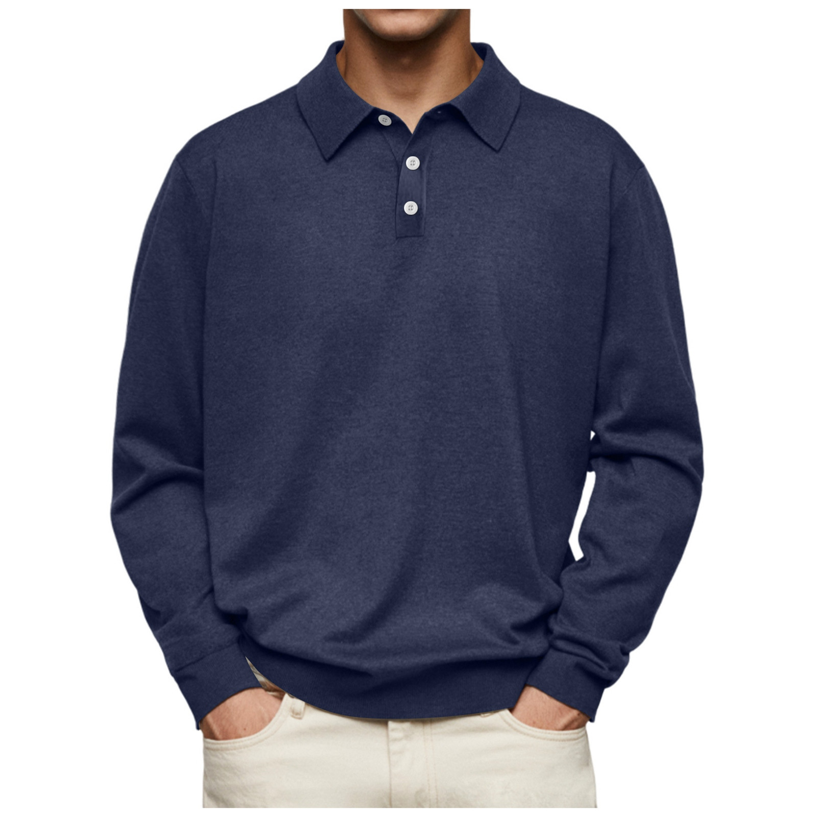 thumbnail image 3 of Camisa informal de manga larga con botones y color liso para hombre: diseño con solapa, material de poliéster, adecuada para el trabajo y la oficina, tallas S-XXXL., 3 of 7